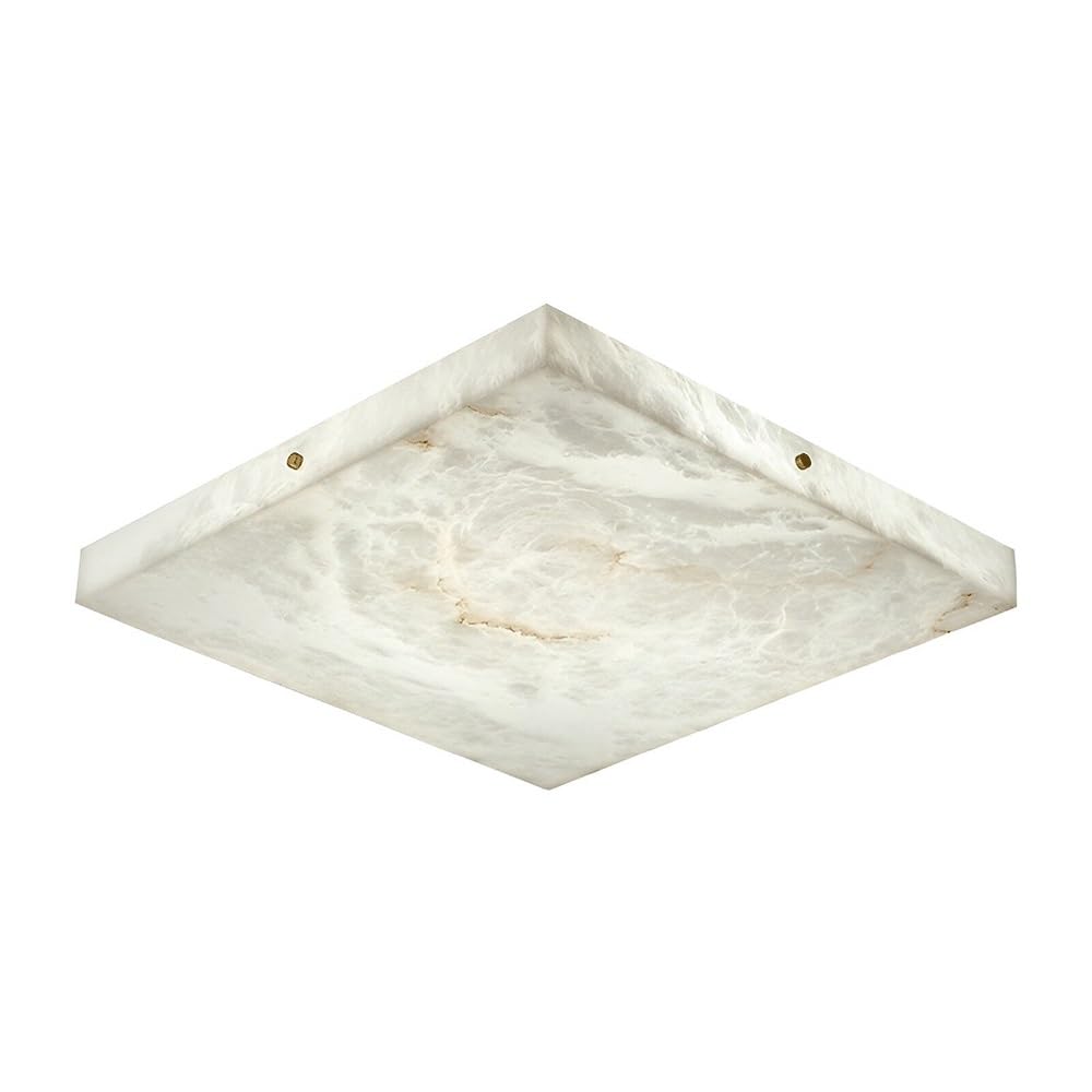 MESOVFCA Natural Alabaster Square Ceiling Light Copper Flush Mount LED Lighting Fixture 3 Color Dimmable Ceiling Lamp for Bedroom Living Room Dining Room Hallway Balcony(50cm)