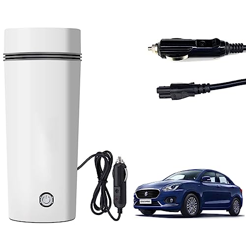 Image of Oshotto 12V Portable Electric Kettle Cup Stainless Steel Electric Kettle Auto Shut-off For Travel Camping, Road Trip Compatible with Maruti Suzuki Dzire 2017-2026 (350ml) - White