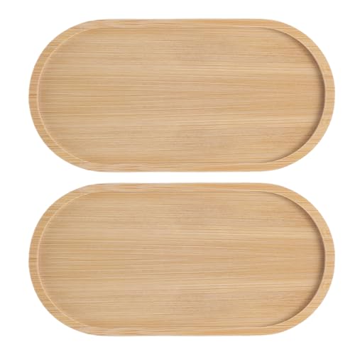 Mabor 2 bandejas de café de bambú, bandeja de postre, plato pequeño de bambú, bandeja ovalada, bandeja de bambú para posavasos, café, pasteles, panadería, baño, cocina (17,5 x 8,8 cm)