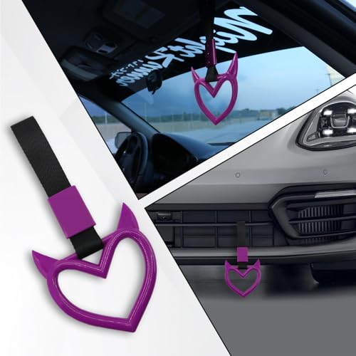 Image of 2PCS Heart shaped Car Handle Straps, Heart Car Accessories, Ring Hearts Shaped Cars Hand Strap Drift Charm, Universal Handle Keychains Accessory Suitable for Cars Bus (Purple+black)
