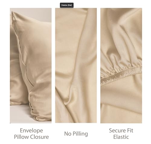 Image of Threadmill 300 TC Viscose Made from Bamboo Full Sheet Set, Beige | 16 inch Deep Pocket, Cooling Sheet, Breathable, Lightweight, OEKO-TEX Certified