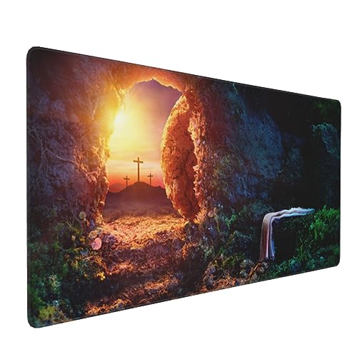 Tapis de souris de jeu géant 90x40 cm avec motif lever de soleil et bords cousus