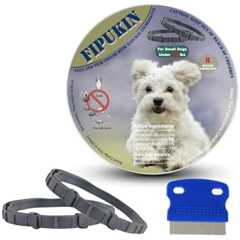 Natural Ingredients Flea Repellent Collar for Small Dogs, Safe and Effective Flea and Tick Repellent, Waterproof, 8 Months Protection per Collar, Free Comb, 13.8 Inches, 2-Pack Cover