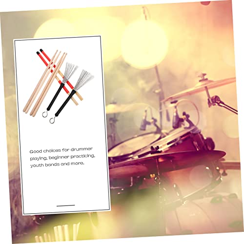 Juego de baquetas para batería con cepillo de alambre práctico y bolsa de almacenamiento para interpretación de jazz, material duradero para bateristas e instrumentos de percusión miniatura 3
