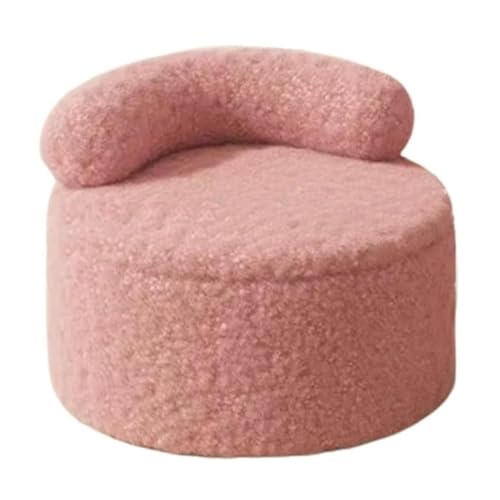 Repose-Pieds Rond en Peluche avec Dossier et Rangement Intégré en Bois