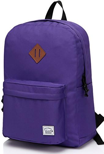 VASCHY Lightweight Backpack for School, Classic Basic Water Resistant Casual Daypack for Travel with Bottle Side Pockets (Purple)