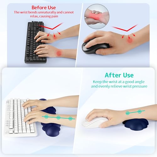 Image of Sushret Cloud Wrist Rest Keyboard, Cloud Keyboard Wrist Pad Set with PU Leather Memory Foam, Cute Arm Rest for Palm Support, PC /Gaming Desk Accessories /Office Setup /Computer Hand Cushion - Dark Blue