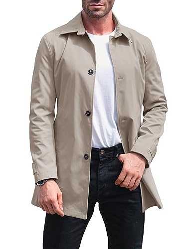 Image of Makkrom Mens Trench Coat Single Breasted Casual Spread Collar Windbreak Jacket Long Classic Business Overcoat