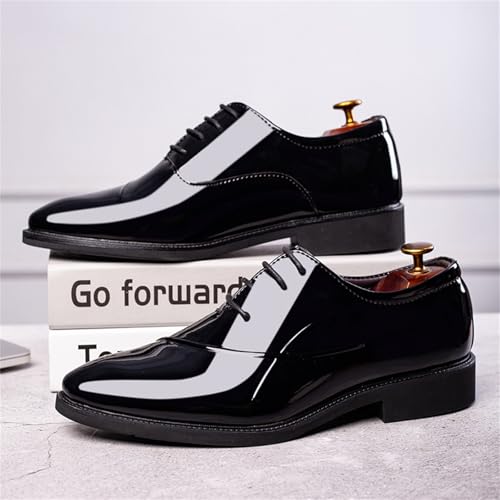 Faux Patent Leather Dress Shoes for Men Classic Lace-up Formal Oxfords Shoes Business Wedding Tuxedo Wingtip Shoes Black4