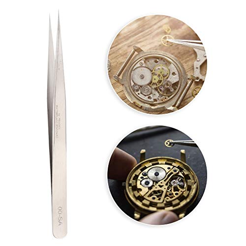 Stainless Steel Tweezers, Precision Tools Quality Anti-Magnetic Tweezers Stainless Steel Watch Repair Tool, Anti-Acid Curved Tips(00-SA) - Image 4