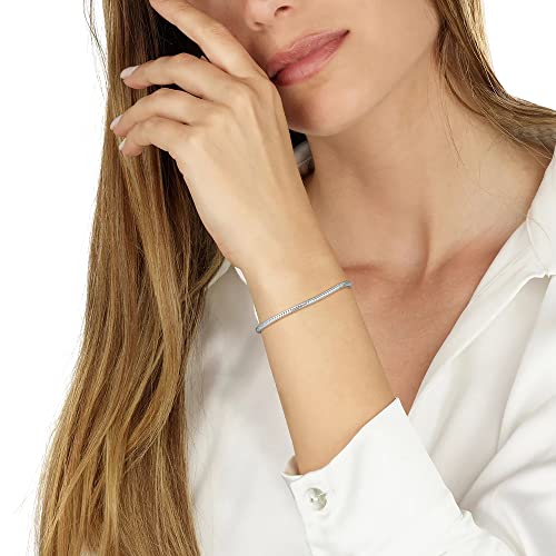 BRIJEWNES 925 Sterling Silver Clasp 3mm Round Snake Chain Bracelet for Women - Solid Diamond Cut Silver Bracelet - Women's Jewelry Gift3