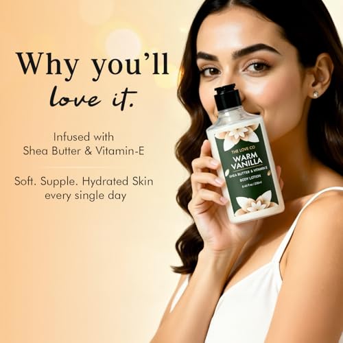 Image of The Love Co Warm Vanilla Body Lotion for Women 250ml | Floral Fragrance | Deep Moisturizing, Non-Sticky Formula | Luxury Body Care Gift