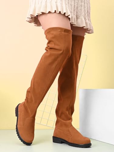Image of XE Looks Women's Over-the-Knee Long Boots | Stylish Suede Finish with Tie-Up Detail | Comfortable Block Sole Winter Footwear for Girls and Women