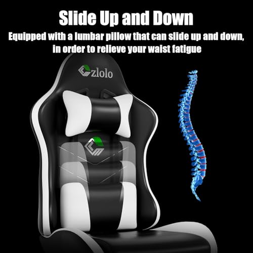 Image of Czlolo Gaming Chair, Ergonomic Office Computer Chair with Footrest and Lumbar Support Massager High Back Video Gamer Chair, Wide&Thick Cushion, 90-135 Recline, Adjustable Height, Cloud White