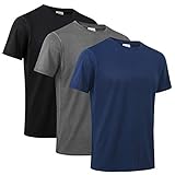 MeetHoo Sportshirt Herren,Laufshirt Kurzarm Funktionsshirt Atmungsaktiv Schnelltrocknendes T Shirt, Schwarz+grau+blau, M