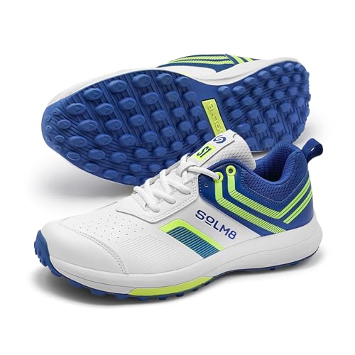 SOLM8 S1 Rubber Spikes - Lightweight Cricket Shoes for Men and Women - Durable Grip, Superior Protection (2024 Edition) Blue Lime