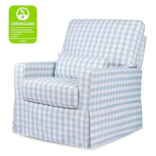 Image of Namesake Crawford Glider Recliner, Blue Gingham | 360 Swivel Ultra Cozy Glider Rocker for Feeding & Relaxing w / Lumbar Pillow - GREENGUARD Certified - For Nursery /Living Room