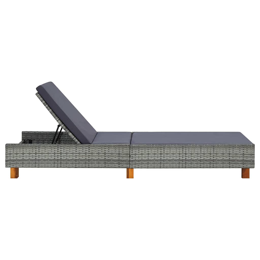 Leżak ogrodowy z polirattanu PE, szary, z tapicerką 6 cm, 200 x 55 x 30 72,5 cm, regulowane oparcie na balkon, taras, basen, relaks