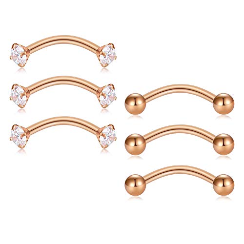 Briana Williams 6pcs Stainless Steel Rose Gold Rook Daith Earrings Belly Lip Ring