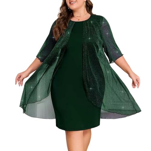 Robe de soirée grande taille sans manches avec cardigan pailleté