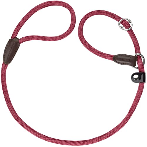 Hunter Retriever-Hundeleine Freestyle, Farbe: Bordeaux, integrierte Halsung, stufenlos verstellbar, witterungsbeständig, pflegeleicht, griffig, Robustes Tau mit Ledertipps, Größe: 10/170