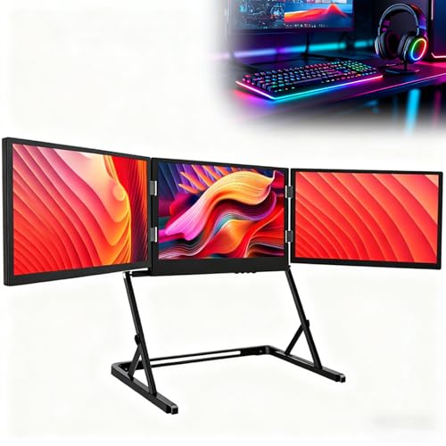 Image of 15.6in FHD 1080P Triple Laptop Extender, IPS Portable Foldable Monitor, HDMI /USB-C N Play, Windows /Mac /Android Compatible, 12-18.5in Laptops, Single Cable Triple Display.