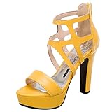  SUCREVEN Sandalias con Tacón para Mujer Moda Tacón Alto Sandalias Snakeskin Tacón Ancho Sandalias Plataforma Fiesta Zapatos Verano Amarillo Talla 36 EU