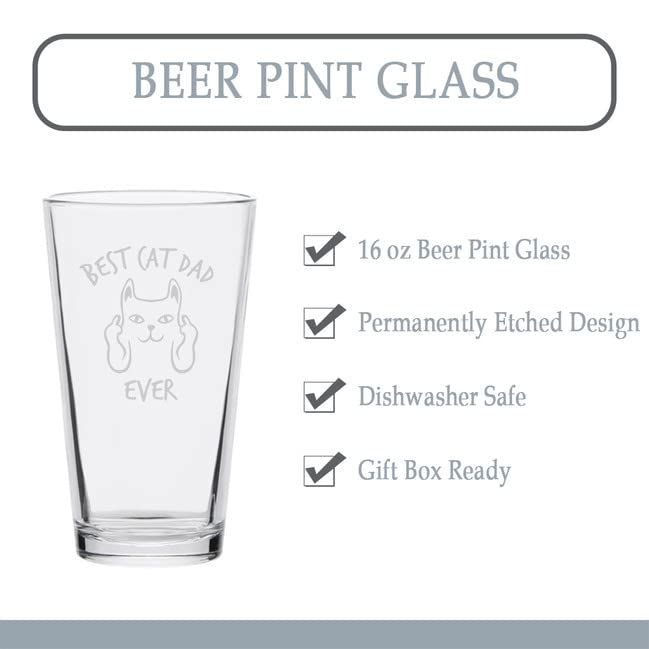 Veracco Best Cat Dad Ever - Funny Birthday Gift Fathers Day For Dad Grandpa Stepdad - Pint Beer Glass (Clear)