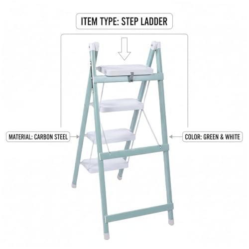 Escalera plegable para el hogar de 4 peldaños con taburete de acero resistente 4