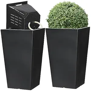 2 Sets Shineloha Tall Planters Large (19.7 Inch Height) | Heavy Duty, Indoor/Outdoor Grande Plant, Tree, Flower Pot Patio Deck (Matt Black)
