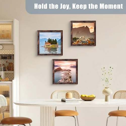 Image of LUCKYLIFE 8x8 Picture Frame Brown for Wall Mounting or Tabletop Display, 2 Pack