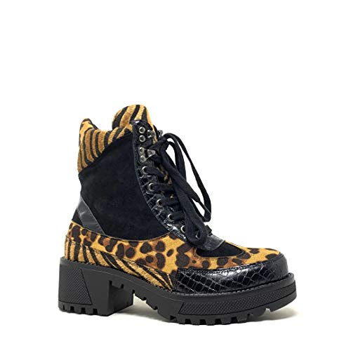 Angkorly - Zapatillas Moda Botines Deportivos Botas Militares Rock Punk Mujer Estampado Animal Cebra Tacón Ancho 5 CM - Leopardo HQ113 T 40