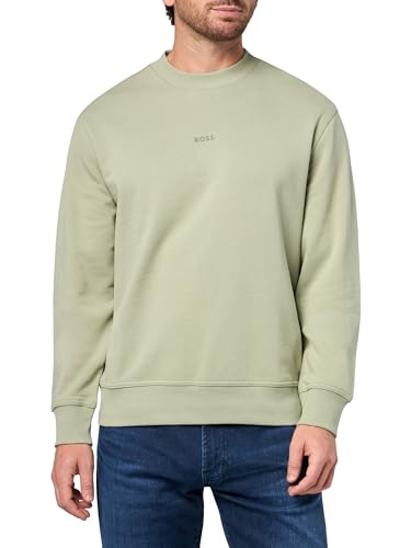 Image of BOSS Men's Center Logo French Terry Crew Neck Sweatshirt, moss green, L