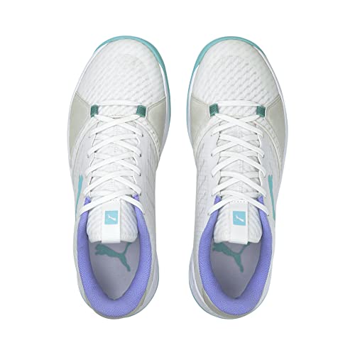 PUMA Unisex Technical Sport Shoes Indoor Court White Elektro Aqua Elektro Purple, 6 US Women