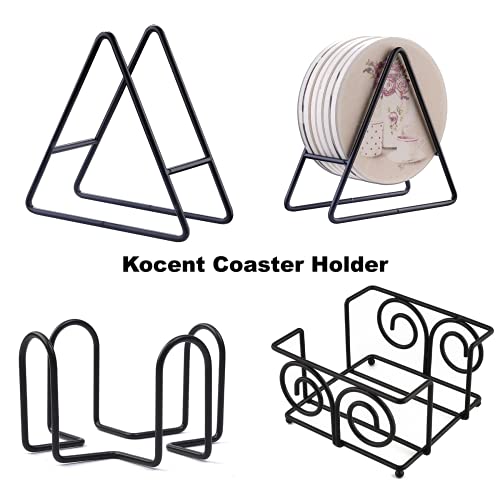 ROJOSER 2PC Triangle Coaster Holder Black Iron Metal Holder Storage Caddy for Both Round and Square Coasters Fit 4 to 9 Pieces Coasters,4.3 Inch - Thumbnail 6