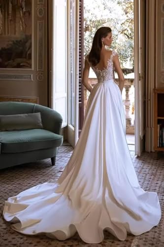 Simple Satin Wedding Dresses for Bride Mermaid Boho Long Sleeve Lace Backless Beach Bridal Dress for Bride with Train3
