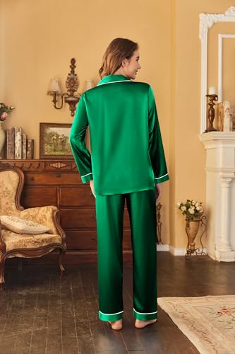 Image of Ekouaer Women's Classic Button Down Long Satin Silk Pajama Set