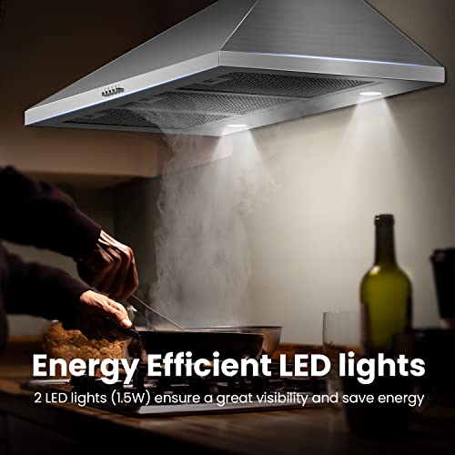 Comfee Cvp36W6Ast 36 Inch Ducted Pyramid Range 450 Cfm Stainless Steel Wall Mount Vent Hood With 3 Speed Exhaust Fan, 5-Layer Aluminum Permanent Filters, Two Led Lights, Convertible To Ductless #TOP6