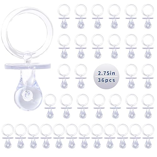 Image of Pacifiers for Baby Shower Game, 36PCS Plastic Pacifiers for Baby Shower Decoration DIY, Large Size Baby Shower Pacifiers, Gender Reveal Party Table Scatter /Hunt Baby Shower Game Props(Clear, 2.75 in)