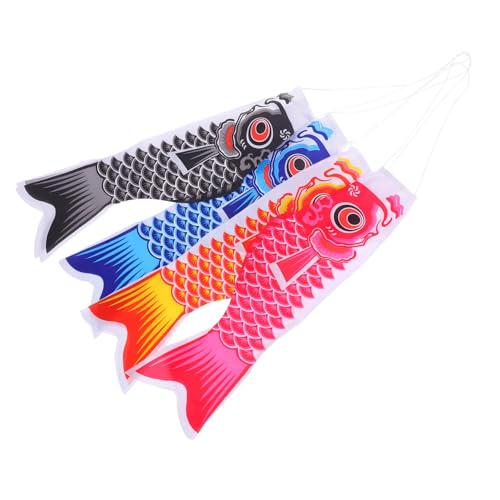 Toddmomy 4 Pièces Décor de de Manche à Air Poisson Koi pour Décoration Extérieure Bannières Colorées Rouge Rose Bleu et Noir