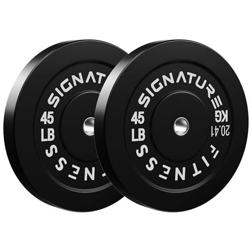45 LB Pair Olympic Weight Plates - Full Rubber Bumper Plates with 2 Inch Center Hole, Durable for...