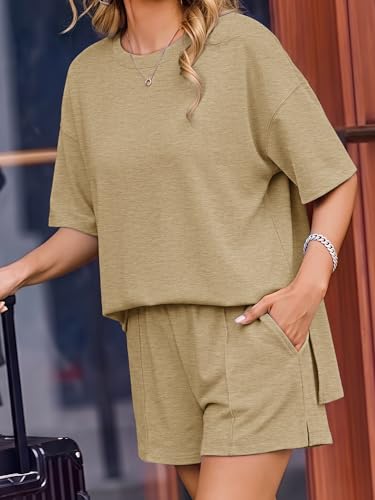 Image of COCCKO Womens Shorts Sets Matching Lounge Two Piece Outfits Summer Cute Casual Vacation Short Sleeve 2 Piece Set