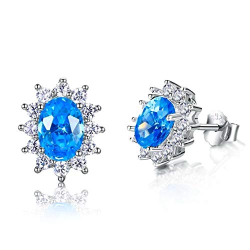 LSLYTQ Women Stud Earrings With Aaaaa Royal Blue Green Light Blue Spinel Zircon Oval 925 Snowflake Earring