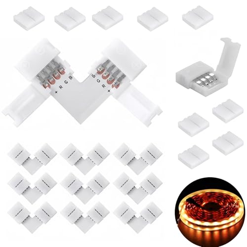 20 Stück LED Streifen Zubehör-Set LED Eckverbinder LED Verbinder verbinder mit L-förmigen und Schnellverbindern für 10mm RGB 4-polige Lichtstreifenverbinder für SMD 5050 LED-Streifen