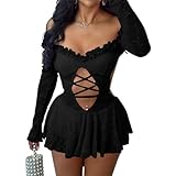 ksotutm Lace Sexy Jumpsuits for Women Long Sleeve Off the Shoulder Romper Backless One Piece Jumpsuit