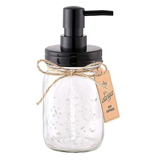 Elwiya Mason Jar Soap Dispenser with Black Plastic Pump and Lid - 16 Ounce Glass Mason Jar - Rust Proof - Rustic Bathroom Accessories &Kitchen Home Decor