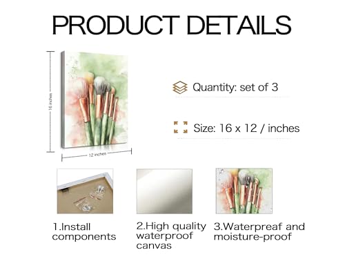 Image of Frimeeme Watercolor Girly Wall Art, 12x16 in, Framed, 3 Piece Set