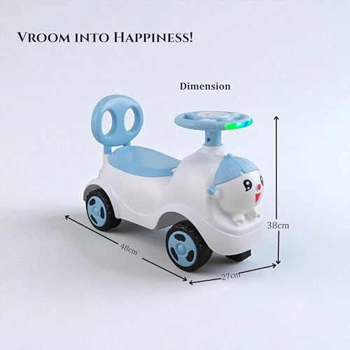 Image of kidsROAR Push Ride On Car for Kids 1-5 Years | Baby Push Car with Music, 3D Lights & Backrest | Premium Ride On Toy Supports Up to 35kg (Cartoon, Blue)