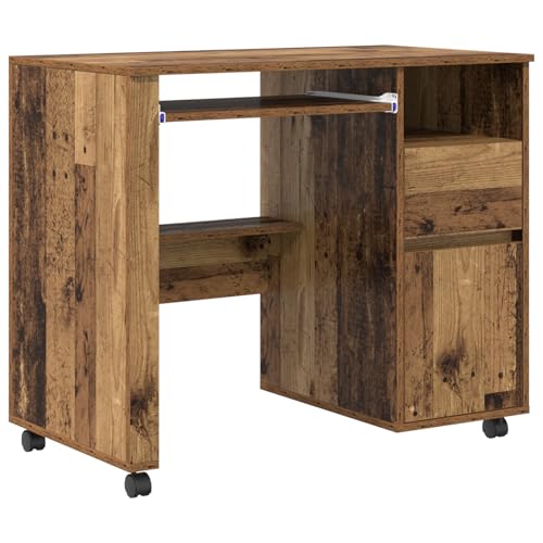 Bureau informatique marron avec tiroirs et roulettes pour table ordinateur - 3