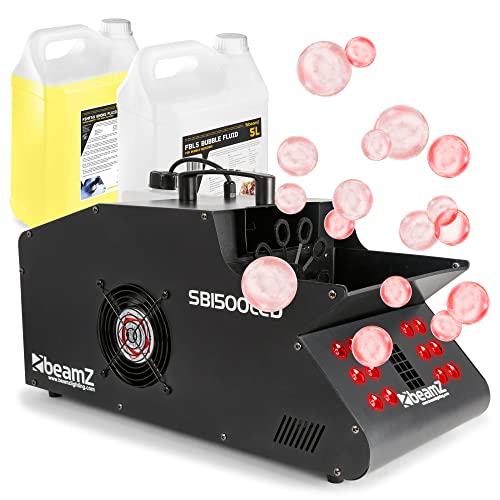 BeamZ SB1500LED - Machine à Fumée et à Bulles 1500W, avec 5L de Liquide à Bulles + 5L de Liquide à Fumée, 12x LED RGB, Idéal pour Soirées et Animations